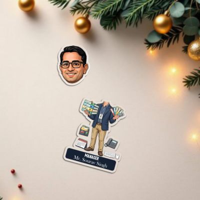 Personalized Office Manager Bobblehead Caricature Table Decor for Office Managers, Team Leads & Corporate Professionals  Gifts for Manager  Battery Powered Moving Head Feature